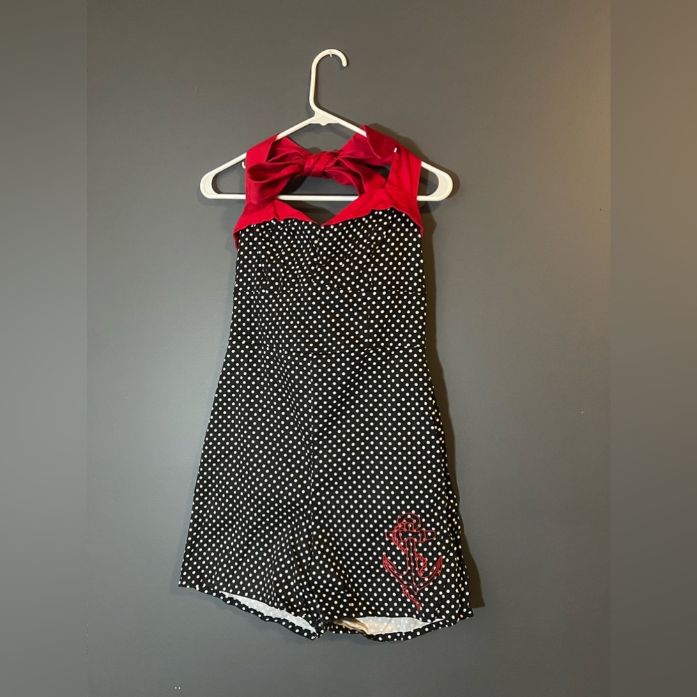 Hot Topic Polka Dot with Anchor Halter Romper Size Large